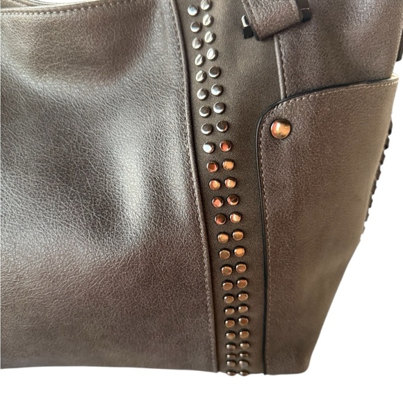 New Realer Gray Large Capacity Shoulder Bag/Tote Studded Details - Picture 7 of 16